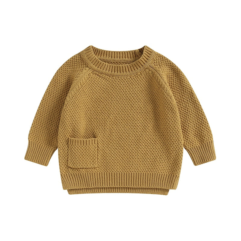 Baby Boy Girl Knitted Sweater Warm Long Sleeve Pullover with Pocket Autumn Knitwear