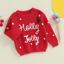 Load image into Gallery viewer, Baby Toddler Girls Boys Holly Jolly Christmas Sweater Classic Long Sleeve Letter Embroidery Knit Pullover Top
