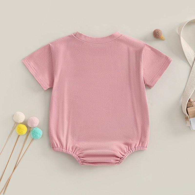 Infant Baby Boy Girl Summer Bodysuit Solid Short Short Sleeve Jumpsuit with Pocket Outfit Bubble Romper