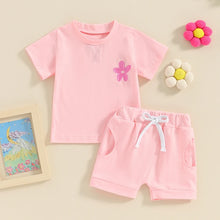 Load image into Gallery viewer, Baby Toddler Girl 2Pcs Outfit Flower Embroidered O-Neck Short Sleeve Top and Shorts Clothes Set
