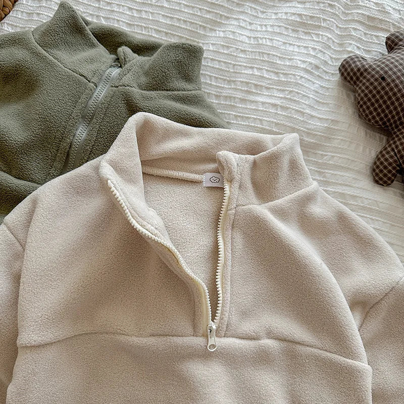 Toddler Kid Boy Girl 2Pcs Clothes Set Fleece Pullover Top Pant Suit Casual Warm Thick Winter Two Piece Jogger Set