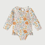 Long Sleeve Printed Ruffle Swimsuit