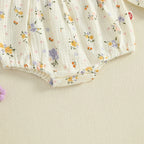 Baby Girl Fall Bubble Romper Floral Print Long Sleeve Frill Mock Neck Ruffled Jumpsuit