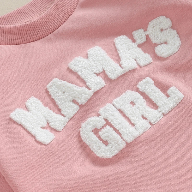 Baby Toddler Girls Romper Fuzzy Letter Mama's Girl Long Sleeve Crew Neck Jumpsuit