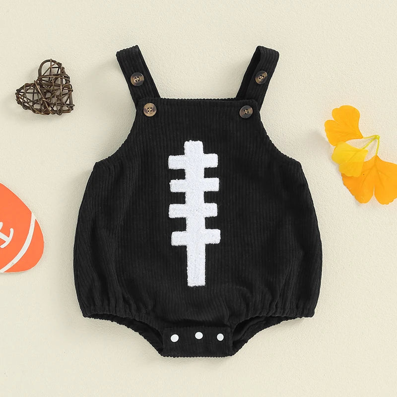 Baby Boys Girls Corduroy Overalls Sleeveless Football Embroidery Romper Fall