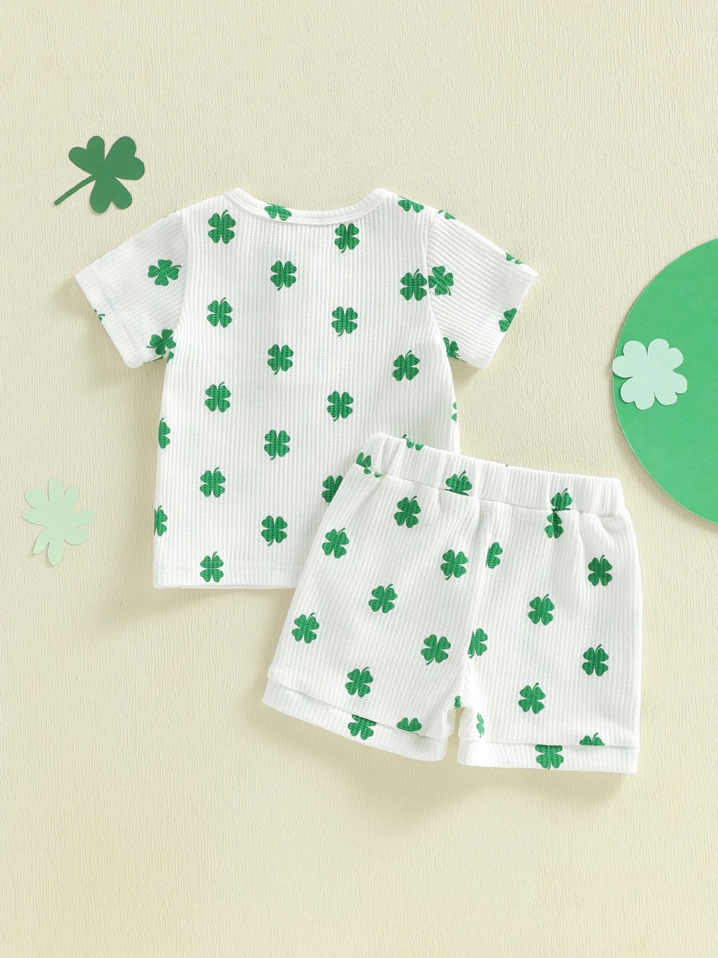 Baby Toddler Boys 2Pcs Outfit Spring Short Sleeve Crew Neck Shamrock Print Top and Elastic Waist Shorts St. Patrick's Day Set