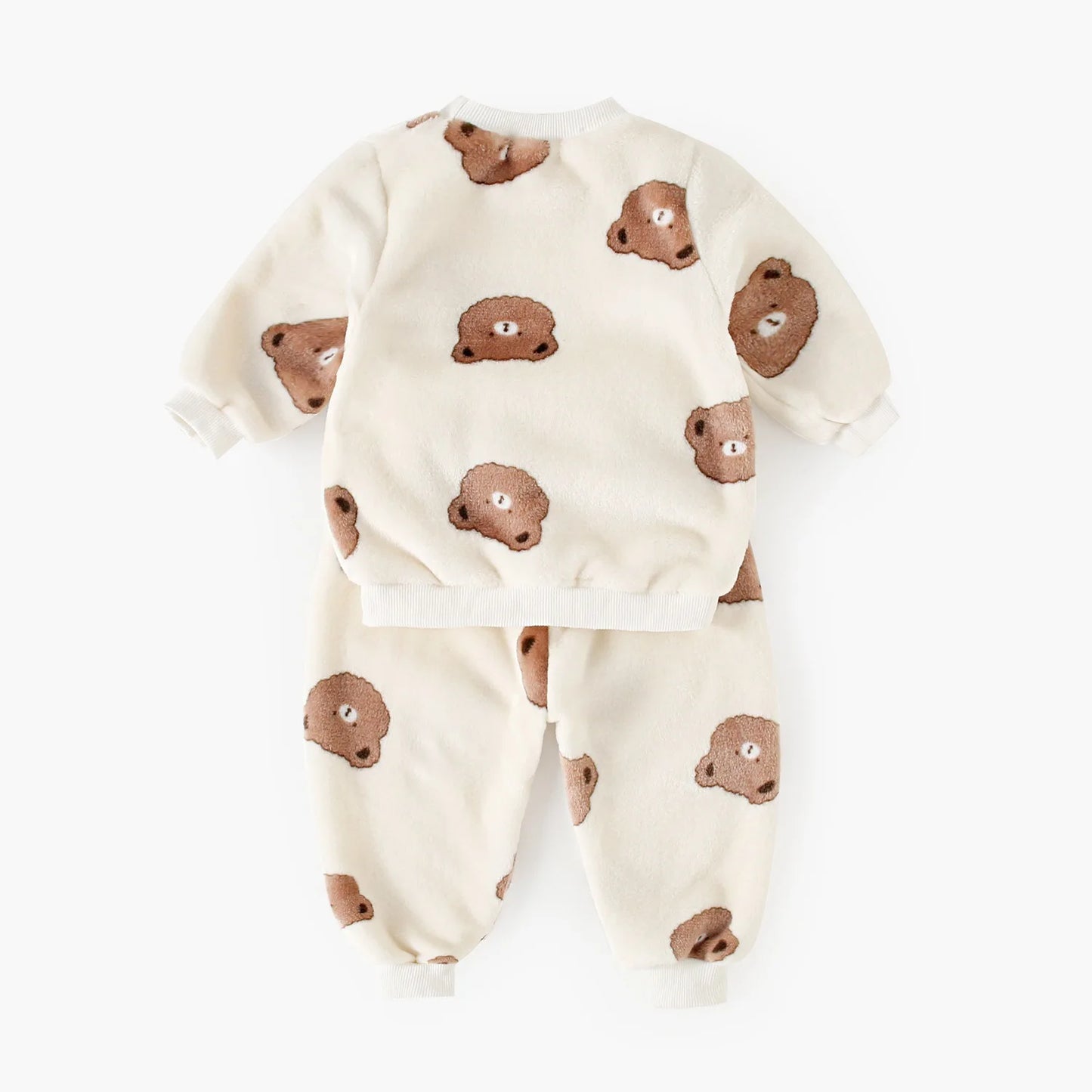 Baby Toddler Boy Girl 2Pcs Winter Clothes Set Thick Warm Pullover Top Pant Suit Bear Print Fleece Two Piece Jogger Set Outfit