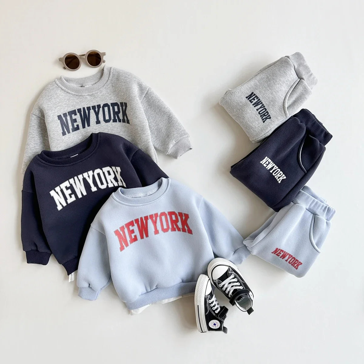 Baby Toddler Boys Girls 2Pcs New York Jogger Set Long Sleeve Print Letter Crewneck Top + Pants Outfit