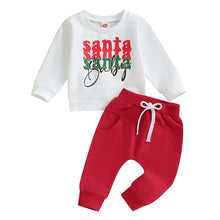 Load image into Gallery viewer, Baby Toddler Boys Girls 2Pcs Christmas Outfits Letter Print Santa Baby Long Sleeve Crew Neck Top Solid Color Long Pants Set
