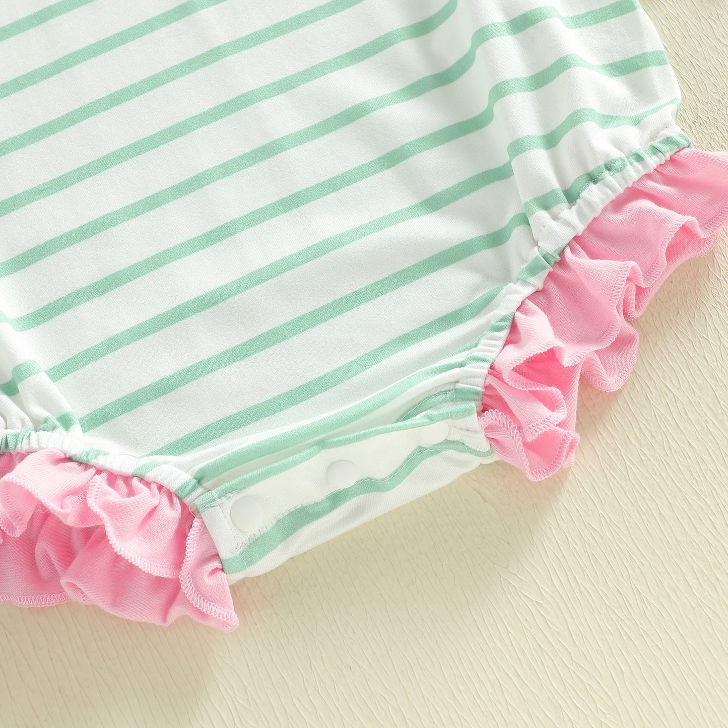 Baby Girl Striped Romper Ruffle Trim Short Sleeve Crewneck Jumpsuit Casual Summer Spring Clothes