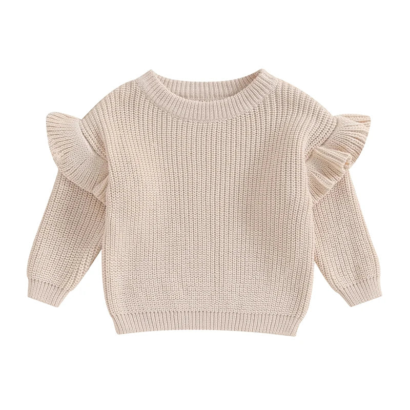 Baby Toddler Girls Sweater Solid Color Ruffle Long Sleeve Knit Spring Autumn Clothes Knitwear Pullover Top