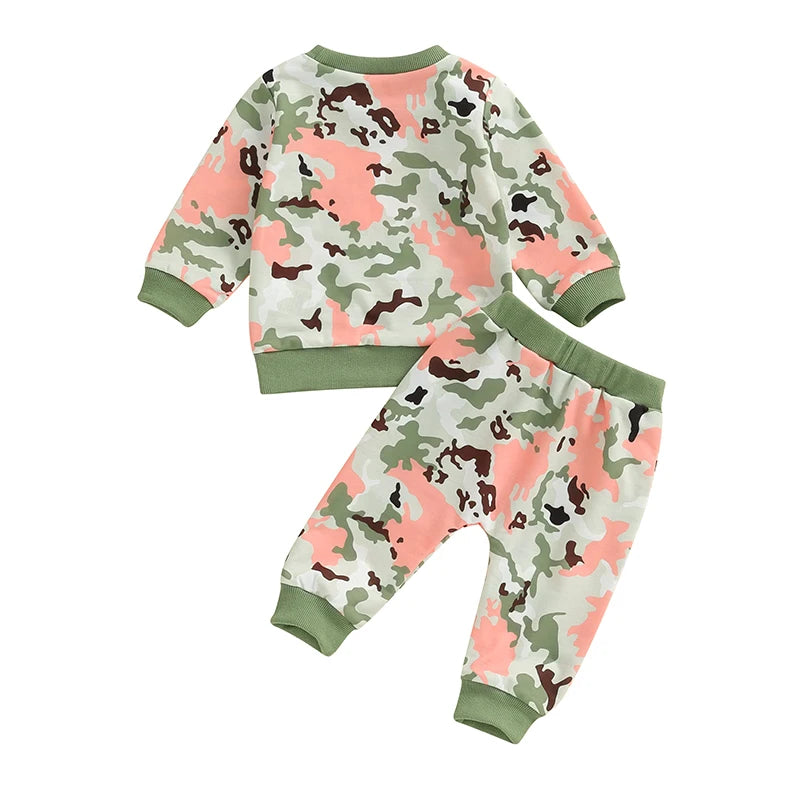 Baby Toddler Girls Boys 2Pcs Camouflage Print Long Sleeve Top with Long Pants Outfit Set