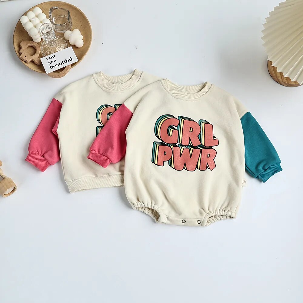 GIRL POWER Patchwork Sweater Bodysuit Romper