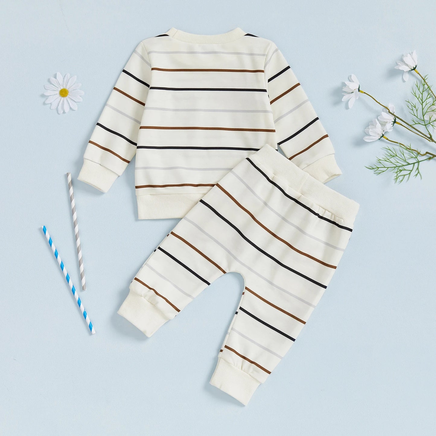 Baby Toddler Boys 2Pcs Autumn Pants Sets Long Sleeve O Neck Striped Top Drawstring Pants Jogger Set