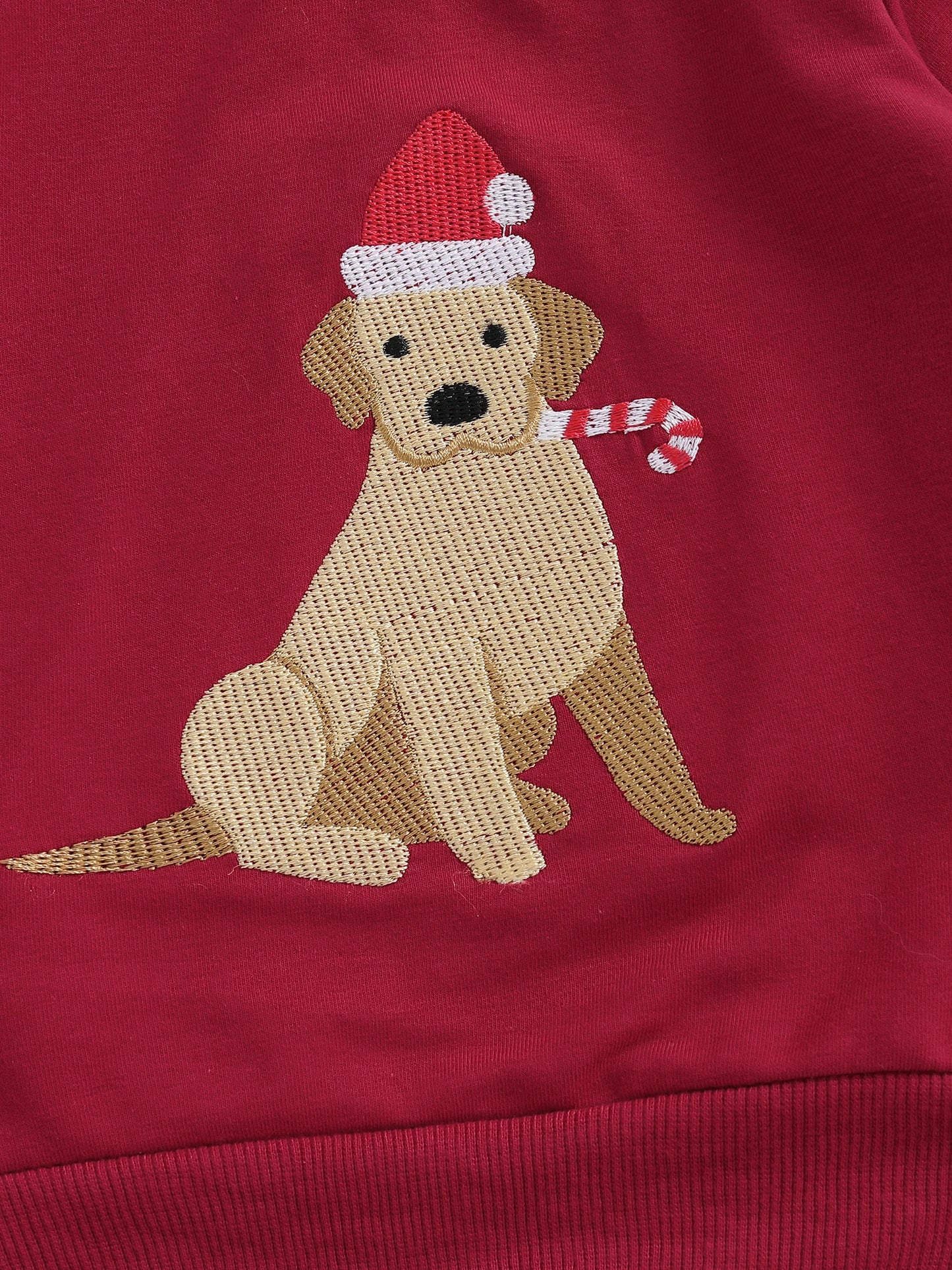 Baby Toddler Girls Boys 2Pcs Christmas Outfit Dog Embroidered Crew Neck Long Sleeve Top and Plaid Pants Set