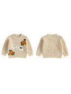 Baby Toddler Boys Girls Halloween Sweater Boo Letter Ghost Embroidery Long Sleeve Crew Neck Knitwear Pullover Top