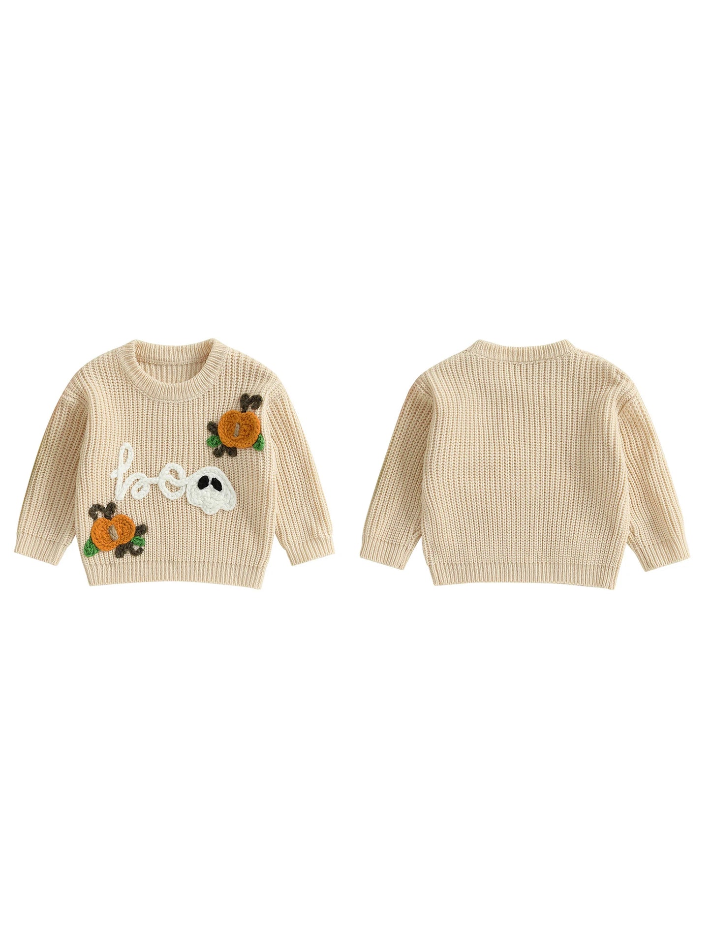 Baby Toddler Boys Girls Halloween Sweater Boo Letter Ghost Embroidery Long Sleeve Crew Neck Knitwear Pullover Top