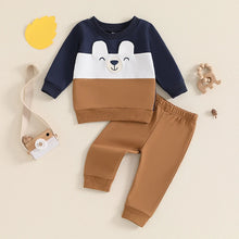 Load image into Gallery viewer, Baby Toddler Boy 2Pcs Fall Outfit Contrast Color Long Sleeve Bear Top and Solid Color Pants Set
