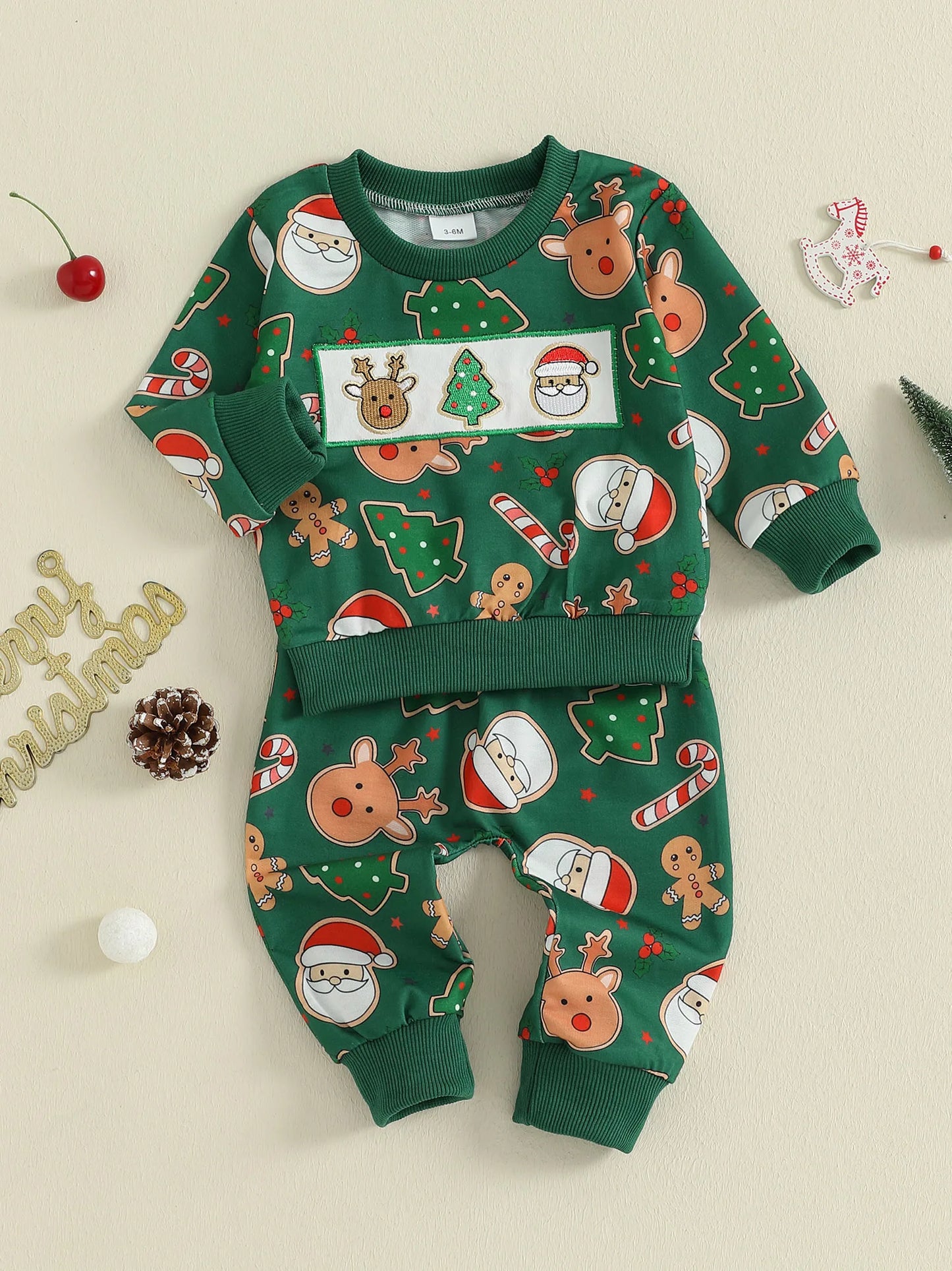 Baby Toddler Boys Girls 2Pcs Christmas Santa Claus Milk Reindeer Print Long Sleeve Top with Elastic Waist Paints 2piece Outfit Jogger Set
