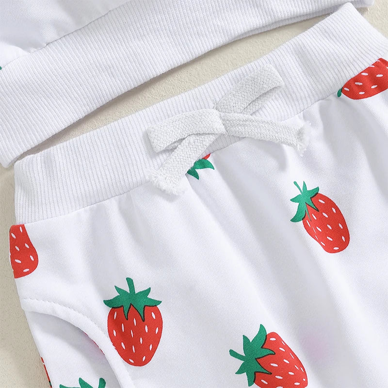 Baby Toddler Girls 2Pcs Outfit Strawberry Print Long Sleeve Crew Neck Top with Elastic Waist Pants Fall Set