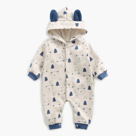 Baby Toddler Boy Girl Winter Clothes Fleece Thick Baby Romper Warm Long Sleeve Hooded Ears Jumpsuit