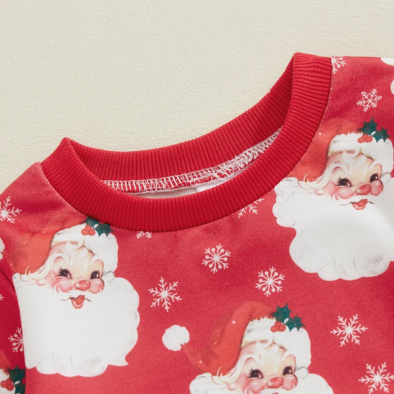 Baby Girls Boys Long Sleeve Crew Neck Santa Claus Print Christmas Top