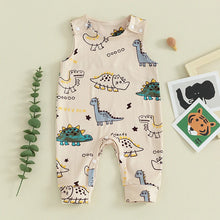 Load image into Gallery viewer, Baby Boys Summer Casual Jumpsuit Sleeveless Dinosaur Cartoon Print Button Romper
