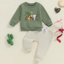 Load image into Gallery viewer, Baby Boys Girls 2Pcs 1st Birthday Outfit Long Sleeve ONE Letter Cowboy Gow Animals Print Top and Solid Color Pants Set
