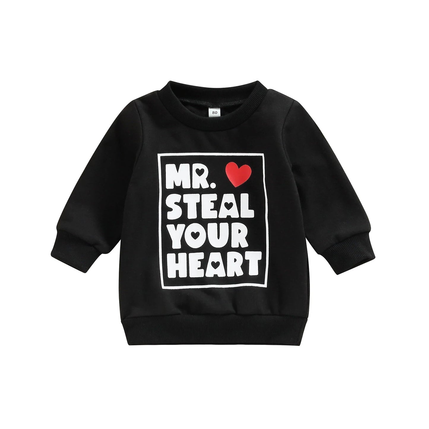 Baby Toddler Kids Boy Valentine's day Long Sleeve Mr. Steal Your Heart Letter Print Pullover Tops