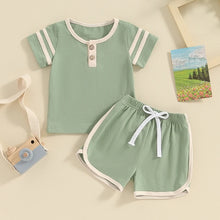 Load image into Gallery viewer, Toddler Baby Boy 2Pcs Short Sleeve Button Collar O-Neck Top Drawstring Shorts Set Outfit
