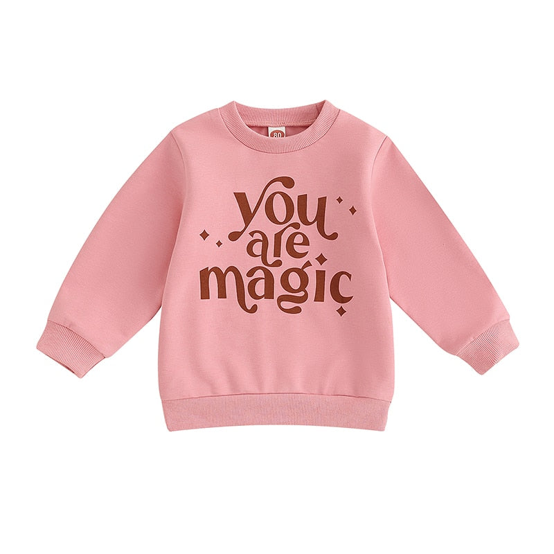 Toddler Baby Boy Girl Halloween Magic Letter Print Long Sleeve Round Neck Pullover Loose Top