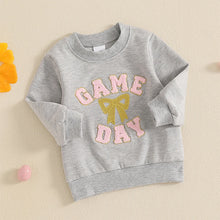 Load image into Gallery viewer, Toddler Kids Girl Game Day Bow Embroidery Football Long Sleeve Round Neck Pullover Fall Top
