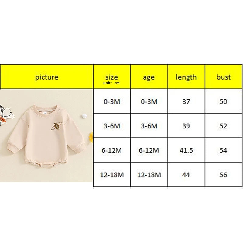 Baby Girl Boy Fall GAME DAY Bubble Romper Football Letter Print Long Sleeve Round Neck Jumpsuit