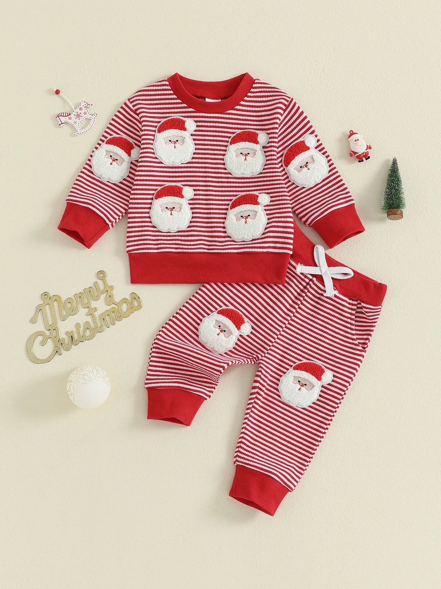 Baby Toddler Boys 2Pcs Christmas Outfits Long Sleeve Stripes Print Top and Pants Jogger Set Winter Clothes