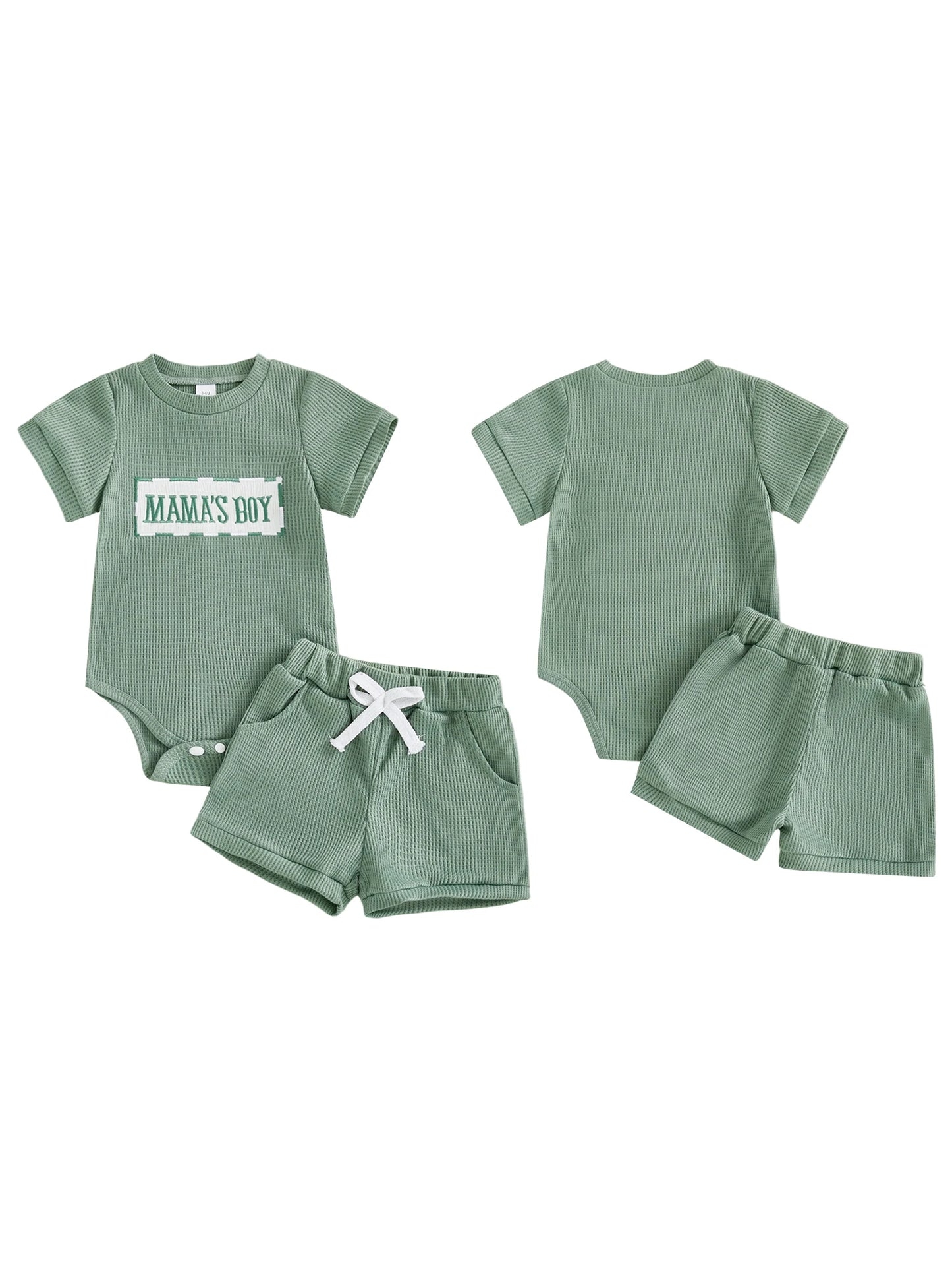 Baby Boy Girl 2Pcs Summer Clothes Mama's Boy / Auntie's Little Bestie Letter Embroidery Short Sleeve Romper Shorts 2 Pcs Outfit Set