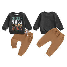 Load image into Gallery viewer, Baby Toddler Boys 2Pcs Chicken Nugs &amp; Mama Hugs Letter Print Long Sleeve Top and Elastic Pants Outfit Set
