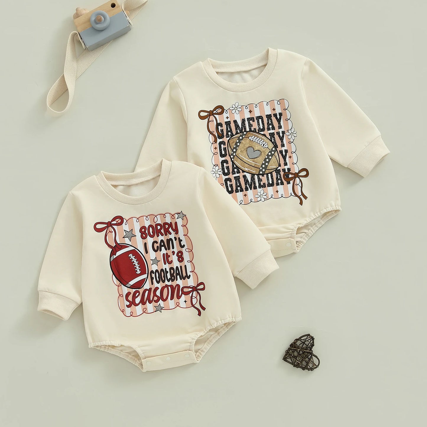 Baby Girls Fall Romper Letter Football Print Football Season / Gameday Cute Long Sleeve Round Neck Bubble Jumpsuit