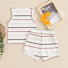 Load image into Gallery viewer, Toddler Baby Boy 2Pcs Ribbed Outfit Striped Sleeveless Round Neck Tank Top with Pocket + Elastic Waist Shorts Summer Set
