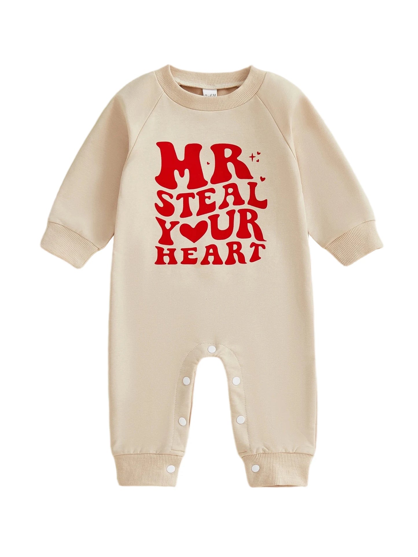 Baby Boy Valentines Romper Mr. Steal Your Heart Fashionable Cute Letters Printed Long Sleeve Jumpsuit