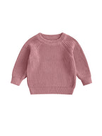 Baby Toddler Boys Girls Knit Sweater Long Sleeve Round Neck Solid Color Pullover Fall Top