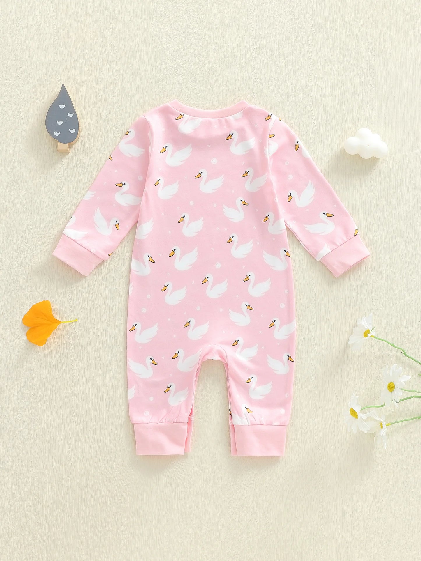 Baby Boys Girls Romper Comfortable Geese Print Crew Neck Long Sleeve Full Length Jumpsuit