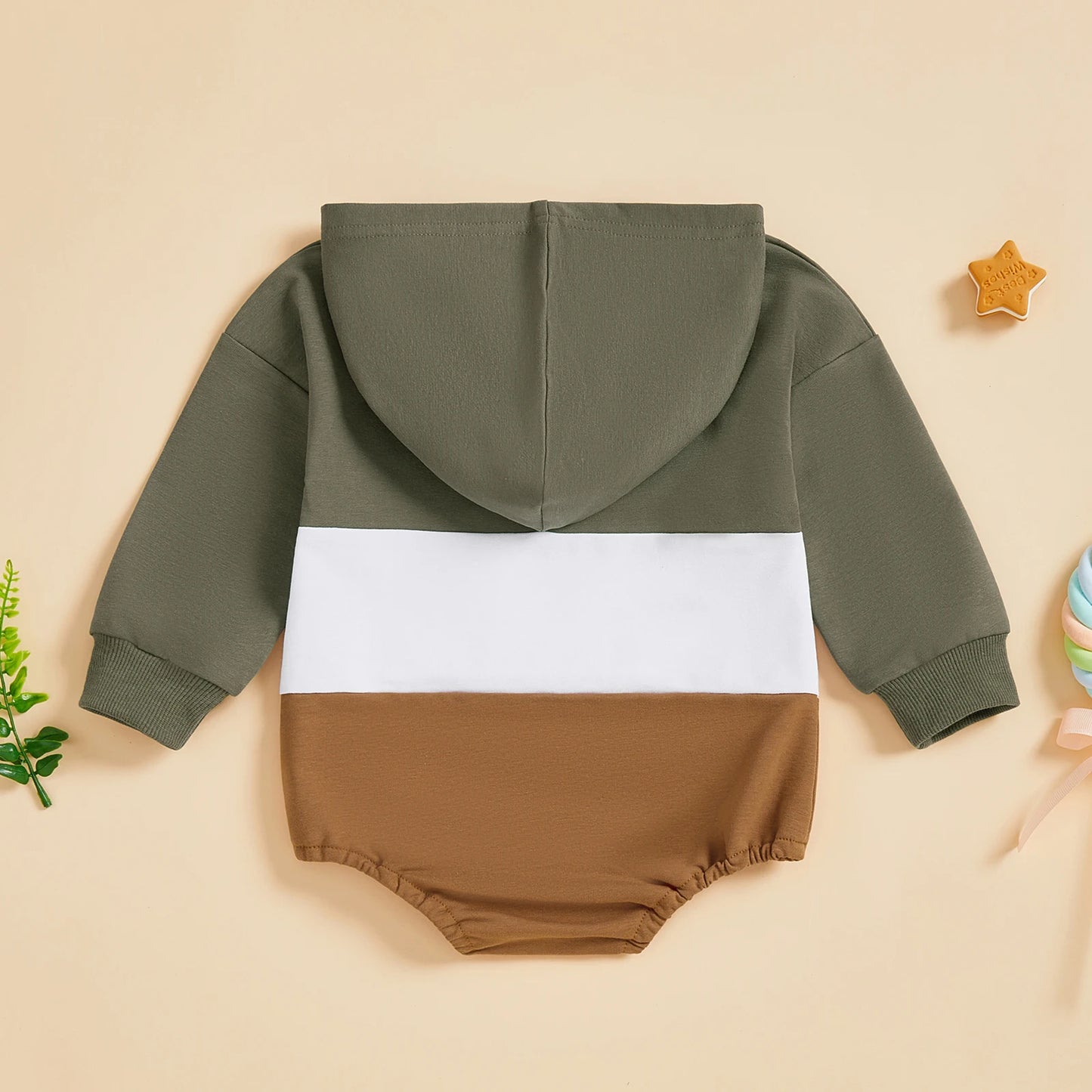 Baby Toddler Boy Autumn Hooded Romper Contrast Color Patchwork Long Sleeve Jumpsuit Cute Infant Bodysuit