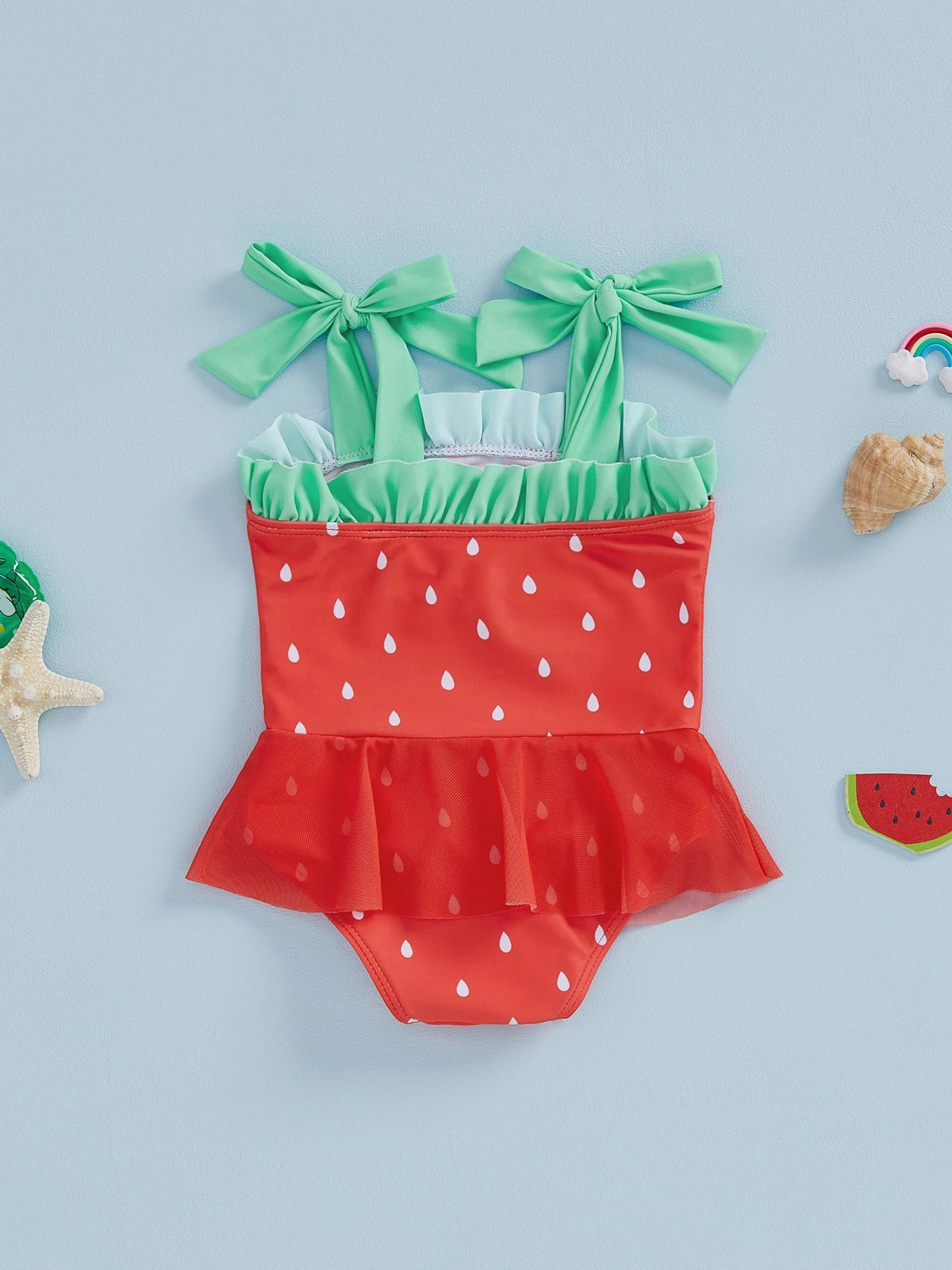 Baby Toddler Girls Swimsuit Watermelon Print Sleeveless Tie Shoulder Bathing Suit Baby Swimwear Romper