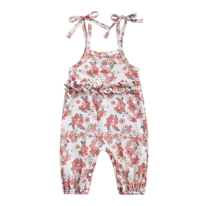 Baby Girls Jumpsuit Tie-up Spaghetti Straps Flower Print Summer Pants Romper