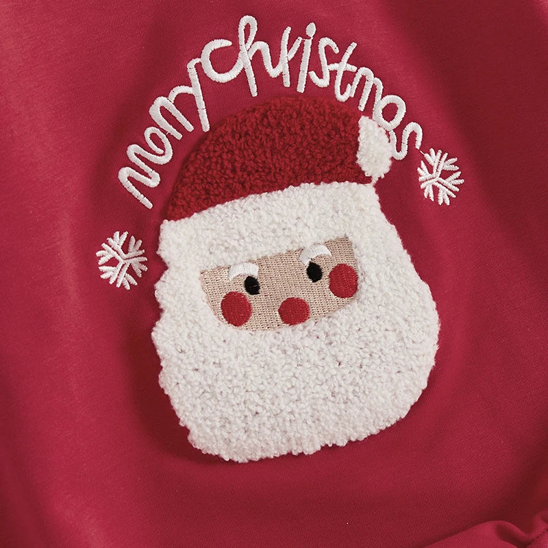 Baby Boys Girls Merry Christmas Bubble Romper Long Sleeve Crew Neck Santa Letters Embroidery Jumpsuit