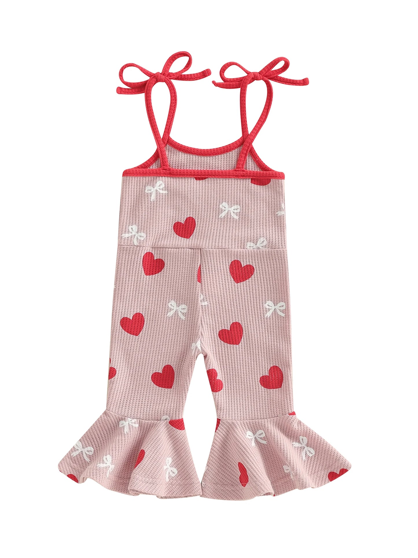 Baby Toddler Girls LOVER Valentine's Day Tank Top Flare Leg Overalls Jumpsuits Letter Embroidery Heart Print Bell Bottom Romper