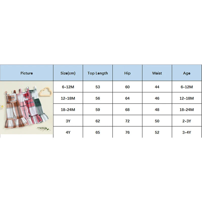 Baby Toddler Girls Plaid Overalls Casual Square Neck Sleeveless Bell Bottom Jumpsuit Romper