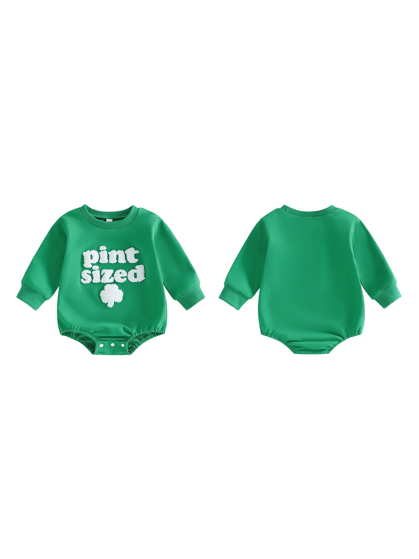 Baby Girls Boys Bubble Romper Wee Bit Irish / Pint Sized St. Patrick's Day Clothes Letter Clover Embroidery Long Sleeve Bodysuit Jumpsuit
