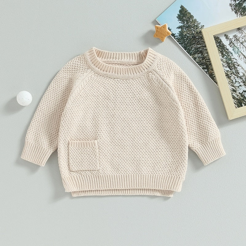 Baby Boy Girl Knitted Sweater Warm Long Sleeve Pullover with Pocket Autumn Knitwear