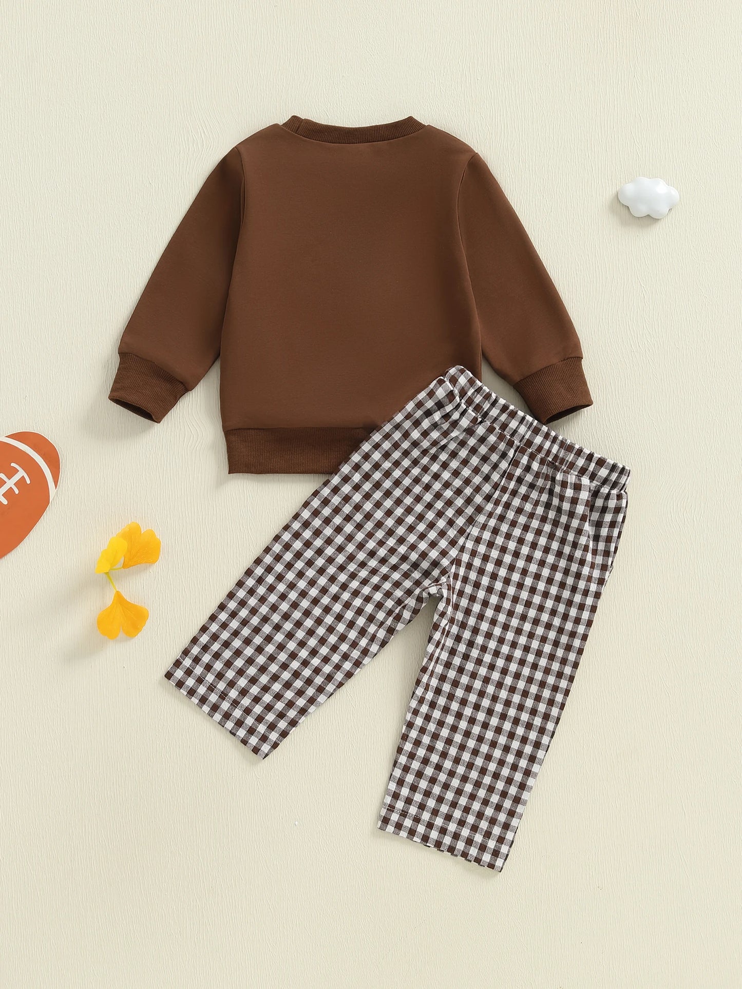 Baby Toddler Boys 2Pcs Fall Set Fashionable Long Sleeve Football Embroidery Pullover with Plaid Pants Outfits